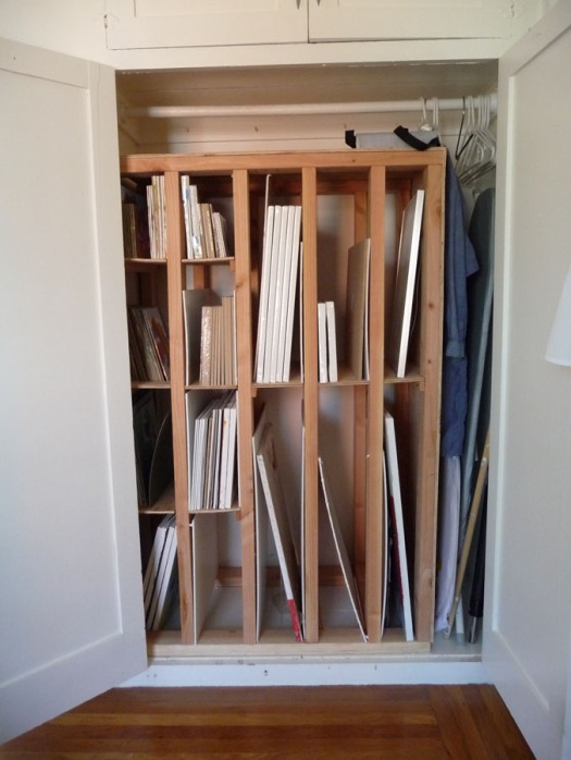 Canvas storage rack in closet