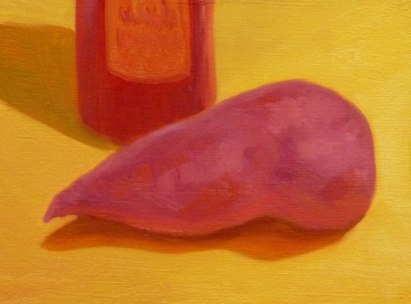 Oil painting #2, after sketch and watercolor study, 6x8", on panel