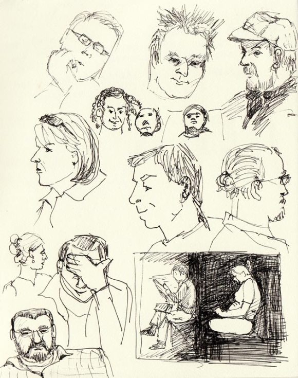 Subway sketches of people on BART
