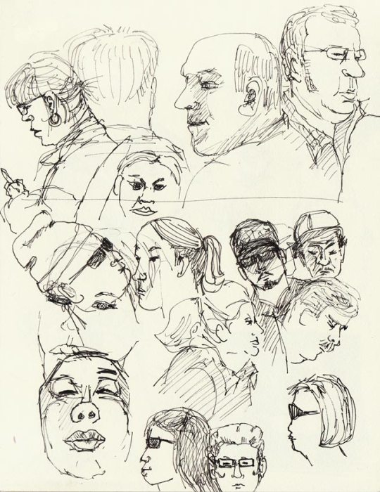 Subway sketches of people on BART