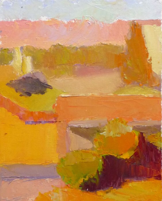 Afternoon light color study, Petaluma, oil on panel, 12x9"