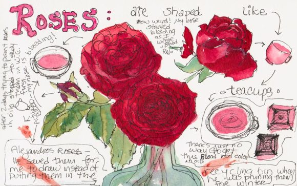 Blood Red Roses, Ink, Watercolor & Blood!