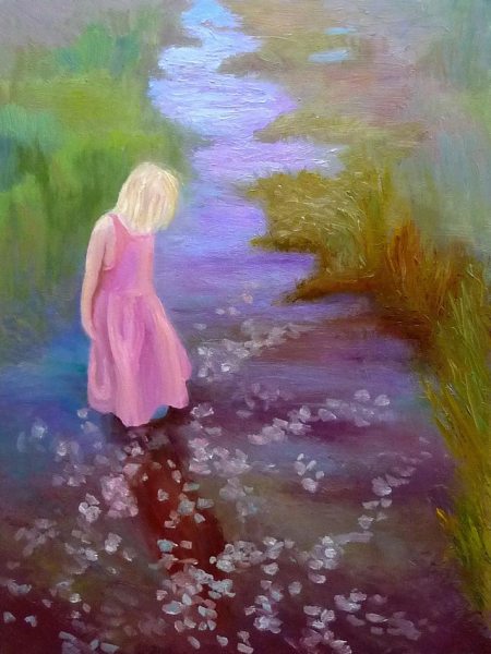 Hannah's reflection, oil on Gessobord 12x16"