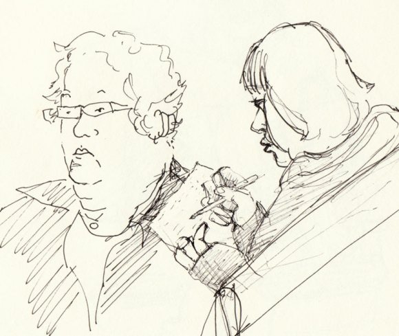 Taking Notes, ink in sketchbook