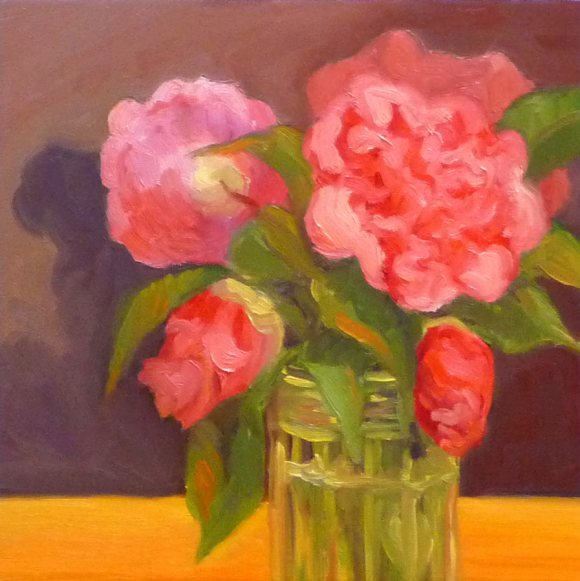 Camellia #3, Oil painting on panel, 8x8"