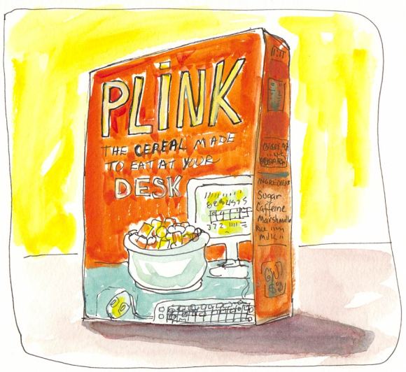 Plink Cereal Dream, ink & gouache, in Moleskine 5x7"