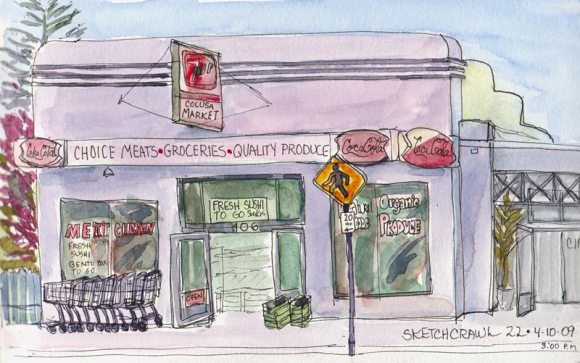Colusa Market, Kensington, Ink & watercolor