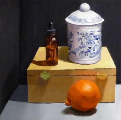 Still Life with Tangelo, oil on gessobord, 12x12"