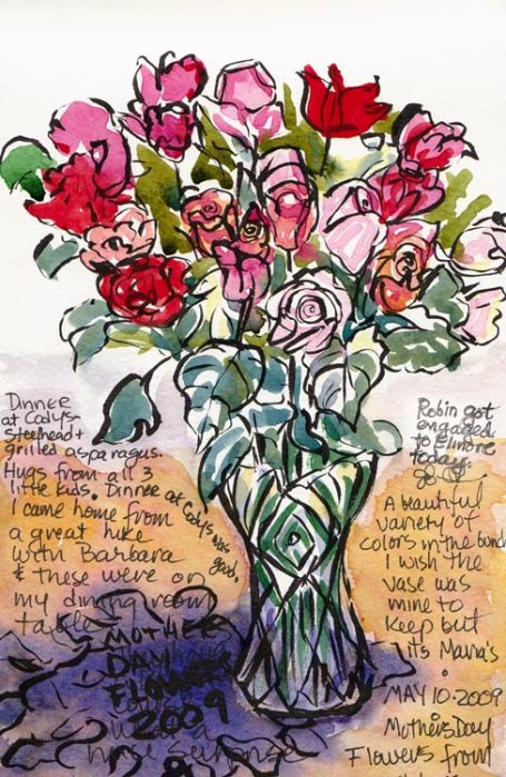 Mothers' Day Flowers #1, ink & watercolor