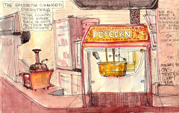 Oaks Theatre Popcorn Machine, Berkeley, ink & w/c