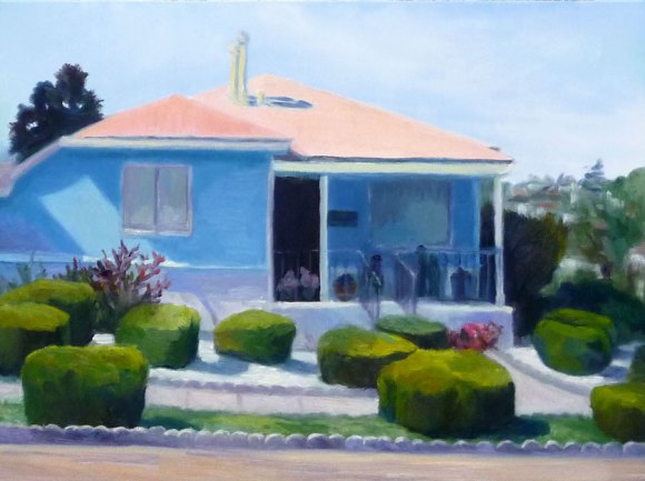 Annex Smurf House, oil on Gessobord, 9x12"
