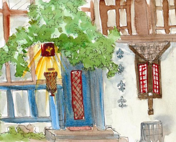 Near Berkeley Rose Garden #1, ink & watercolor