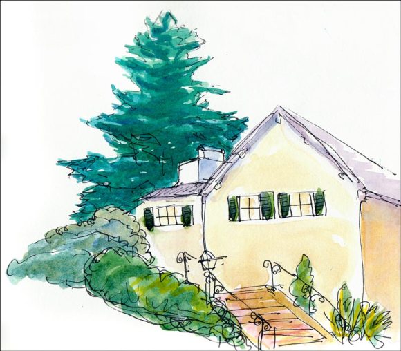 Spruce Street Sketchcrawl #4, Ink & watercolor