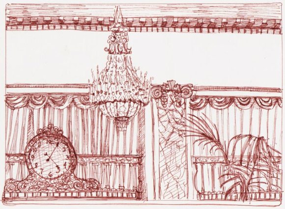 Palace Hotel Garden Court detail, Copic Multiliner