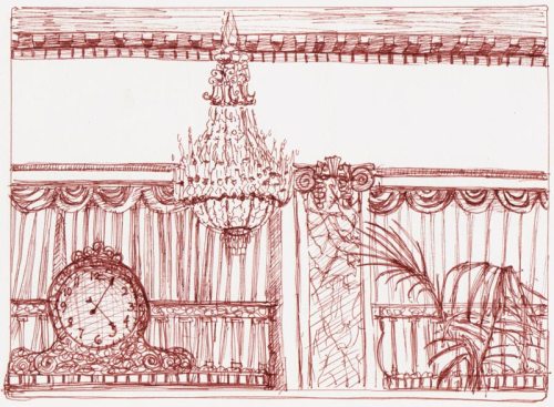 Palace Hotel Garden Court detail, Copic Multiliner