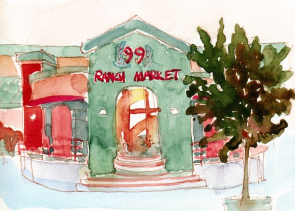 Ranch 99 Market, Ink and watercolor