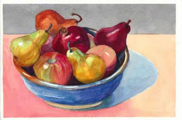 Better Bowl of Fruit, Watercolor on paper, 7" x 10.5"
