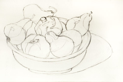 Fruit bowl pencil sketch on watercolor paper