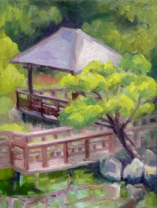 Hayward Japanese Garden, oil on Gessobord, 12x9"