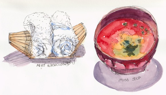 Miso Soup & Washcloths, ink and watercolor
