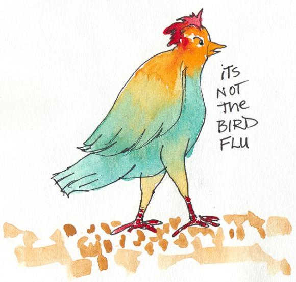 Not Bird Flu, ink and gouache