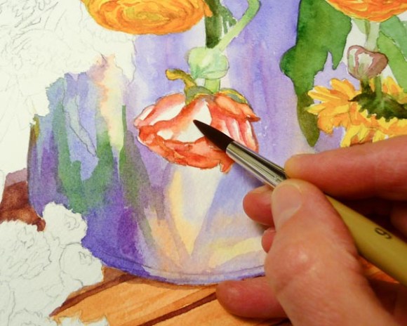 Starting orange flowers; softening an edge