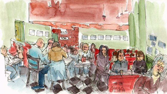 Saul's Diner, Ink & watercolor