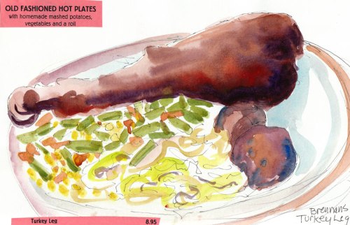 Brennan's Turkey Leg Dinner, ink and watercolor