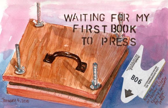 Waiting for the Book to Press, mixed media