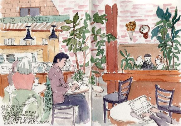 Au Coquelet, Ink & watercolor