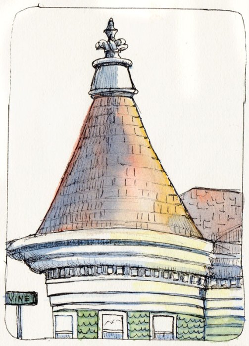 Vine Street Produce Store Roof, ink & watercolor