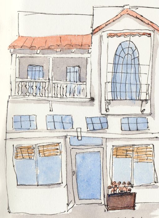 Vege Food Restaurant, Vine St.,  ink & watercolor