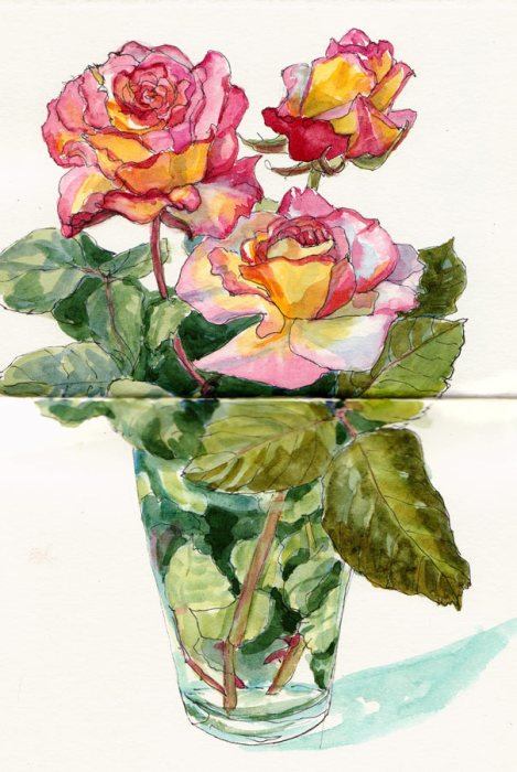 Irresistable Roses, ink & watercolor
