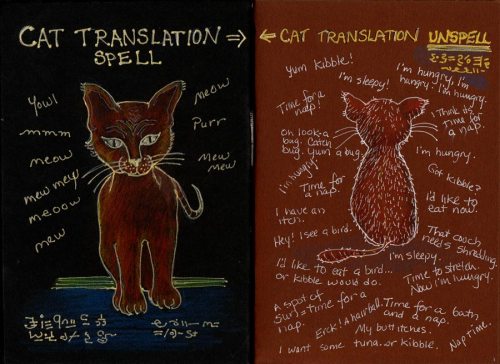 Cat Translation Spell, ink and colored pencil