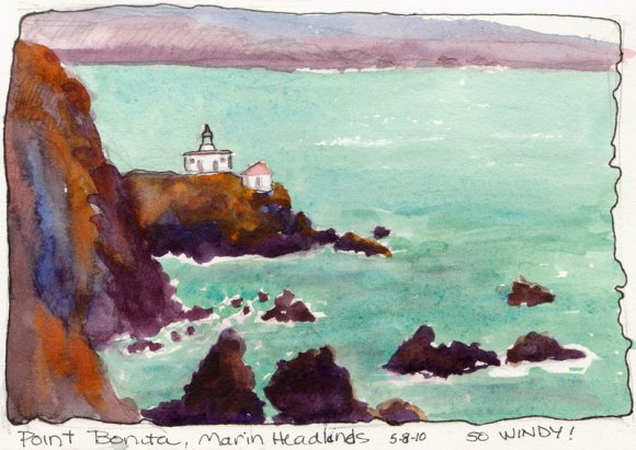 Pt. Bonita Lighthouse, Marin Headlands, watercolor