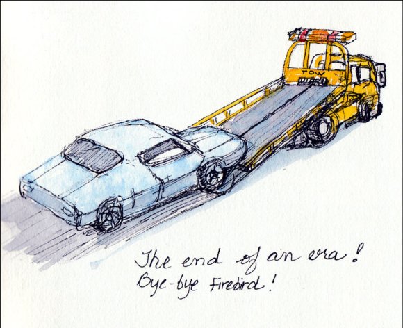 1970 Firebird Tow, Ink & watercolor