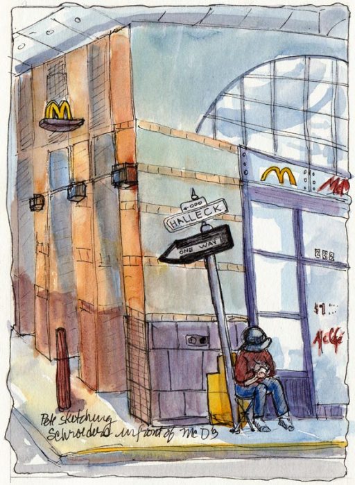 Pete Sketching in front of McDonalds