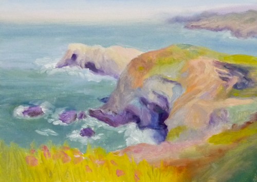 Marin Headlands oil painting, 5x7" on Gessobord