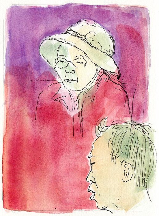 Elderly Asian couple, ink & watercolor