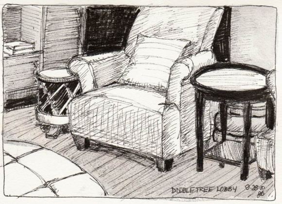 Doubletree Lobby Chairs, Ink & watercolor
