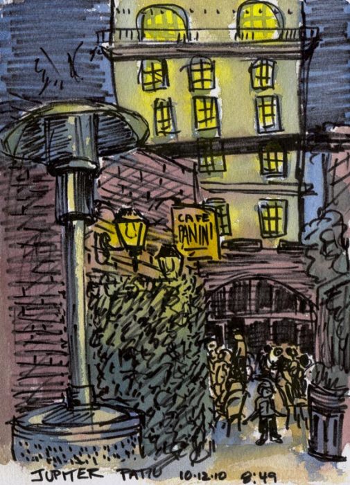 Jupiter Pub, Pitt Artist Brush pen & watercolor