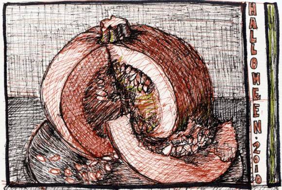 Halloween Pumpkin sketch, ink on paper