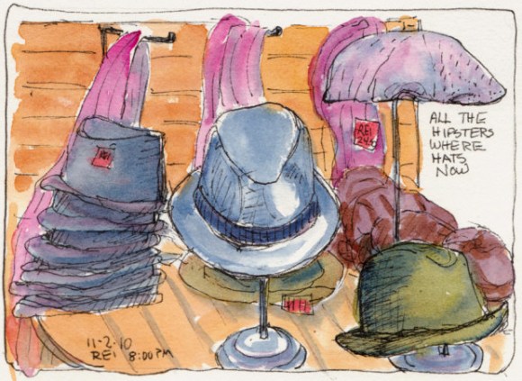 Gentlemen's Hats, ink & watercolor