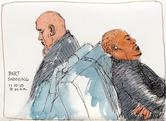 BART Snoozing in Copper, ink & watercolor