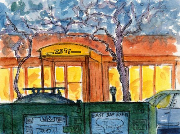 Zut Restaurant, 4th Street Berkeley, Ink & watercolor