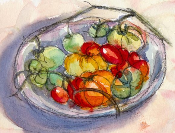 November tomatoes, watercolor sketch