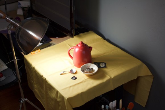 View from the easel of the set up