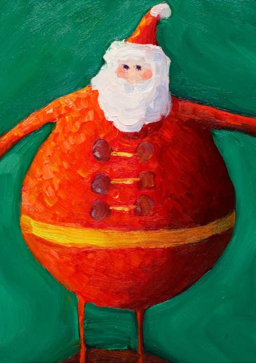 Santa version 6, oil on panel, 8x6