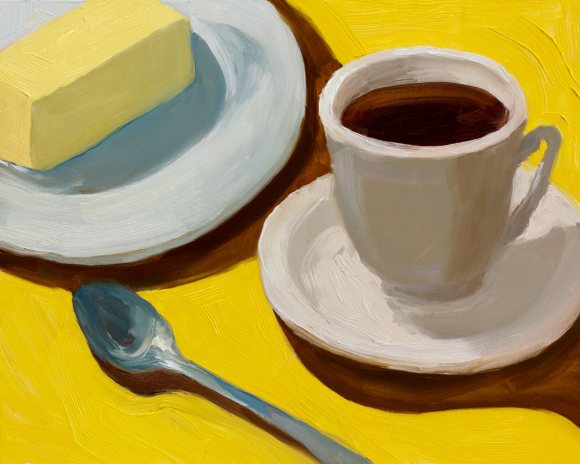 Tea and Butter, Surface Quality Study #2, oil painting on panel, 8x10"