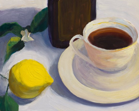 Tea and Lemon, Surface Quality Study #1, oil painting on panel 8x10"